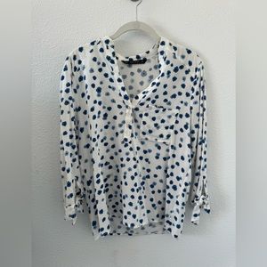 ZARA COLLECTION BASICS TOP WHITE WITH BLUE FLOWERS SIZE XS EUC